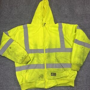 Berne Hoodie Mens XL Yellow Full Zip Hooded Reflective Lined Thermal ANSI 3